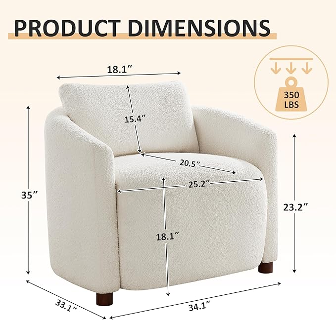 Boucle Accent Barrel Chair Set of 2 Cloud Reading Chair for Living Room &amp Bedroom Furry Sherpa Armchair with Cozy Soft Throw Pillow Back Comfy Upholstered Lounge Chair Modern Single Sofa Chair