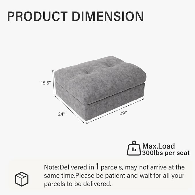 Oversized Modular Sectional Sofa with Adjustable Back Modern Comfy Sectional Couch with Storage Ottoman Deep Seat Chenille Cloud Couch for Living Room Only Ottoman Light Gray