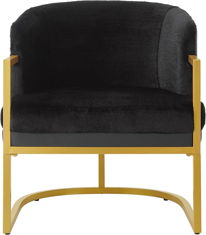 Modern Accent Chair with Gold Metal Frame Cozy Armchair Upholstered Reading Chair with Ergonomic Curved Backrest for Living Room Office (Black-36)