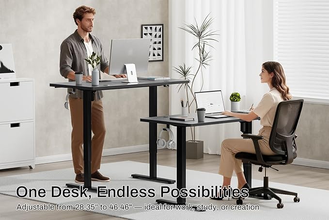 Standing Desk Electric Height Adjustable Desk 55 x 23.6 Inches Sit Stand up Desk Computer Home Office Desk Memory Preset with Two-Piece Desktop (Black 55 * 24 Inch)