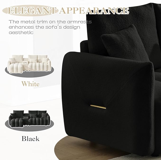 L Shaped Couch with Console 3 Seater Oversized Modern Sectional Modular Teddy Cloud Fluffy Comfy Sofa Couch with Storage &amp USB Charging Ports &amp Cup Holders for Living Room Office Apartment B