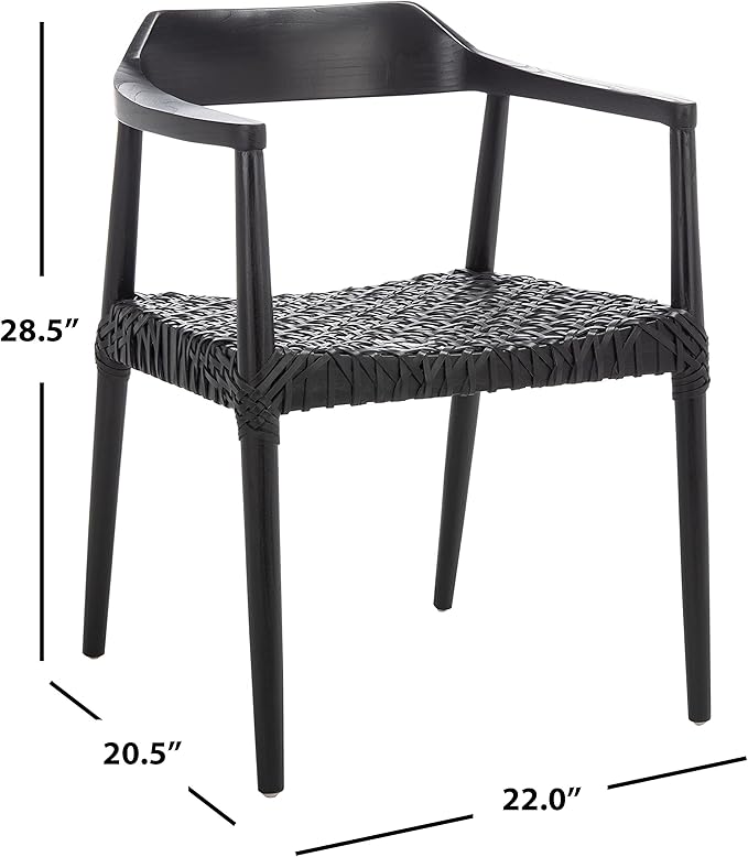 SAFAVIEH Home Collection Munro Black Sungkai Wood/Black Leather Woven Accent Chair (Fully Assembled)