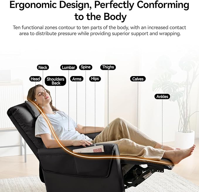 AIRSKY Leather Recliner Chair Top Grain Leather Italian Water-Washing Process Glider Rocking ChairSwivel Rocker Recliner Movable HeadrestNursery Rocking Chairs Single Reclining Chair BlackR3