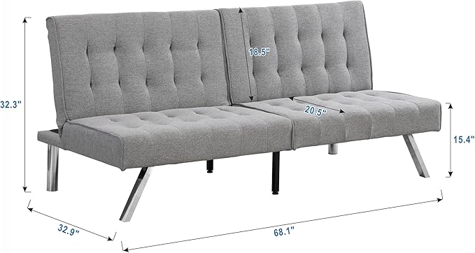 Sofa Adjustable Couch Sleeper Sofa Bed for Living RoomLoveseat Upholstered Modern Convertible FutonFaux Linen Grey