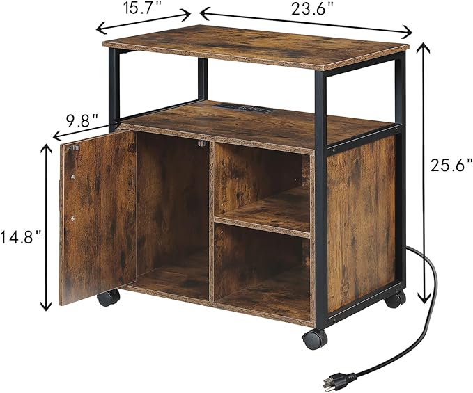 File Cabinet Office Filing Cabinets with Socket and USB Charging Port Printer Stand with Storage for A4 Letter Size Metal Side Frame for Home Office