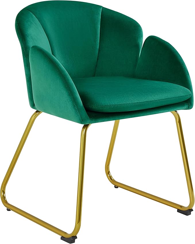 Yaheetech Flower Velvet Vanity Chair Modern Side Chair Armchair with Golden Metal Legs for Living Room/Dressing Room/Bedroom/Home Office/Kitchen Green