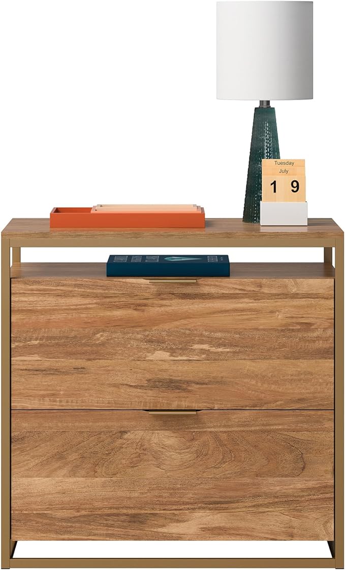 2 Drawer Small Lateral File Cabinet with Lock Contemporary Under Desk Locking Storage Drawers Organizer for Home Office Filing CabinetsBrown