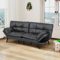 MUUEGM 71 Futon Sofa Bed with Memory FoamFuton Couch with Adjust Backrest and Armrest Couches Bed for Living RoomStudios Apartments Dormitories Offices and Game Room.Matt Black Leather Sofa Bed