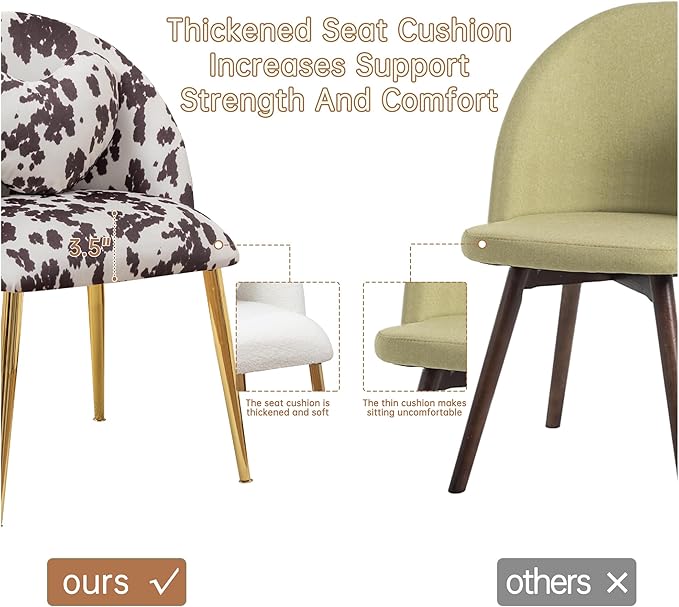 Vanity ChairAccent Makeup Comfy Cute Desk Girls Fluffy Chairs for Bedroom No Wheels Gold Metal Legs Stool (Cow Velvet)
