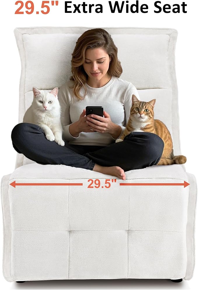 MCombo Wall Hugger Armless Power Recliner Chair with USB Ports 29.5 Extra Wide Seat Oversized Fabric Powered Reclining Sofa for Living Room Small Space ALR01 (Cream White)