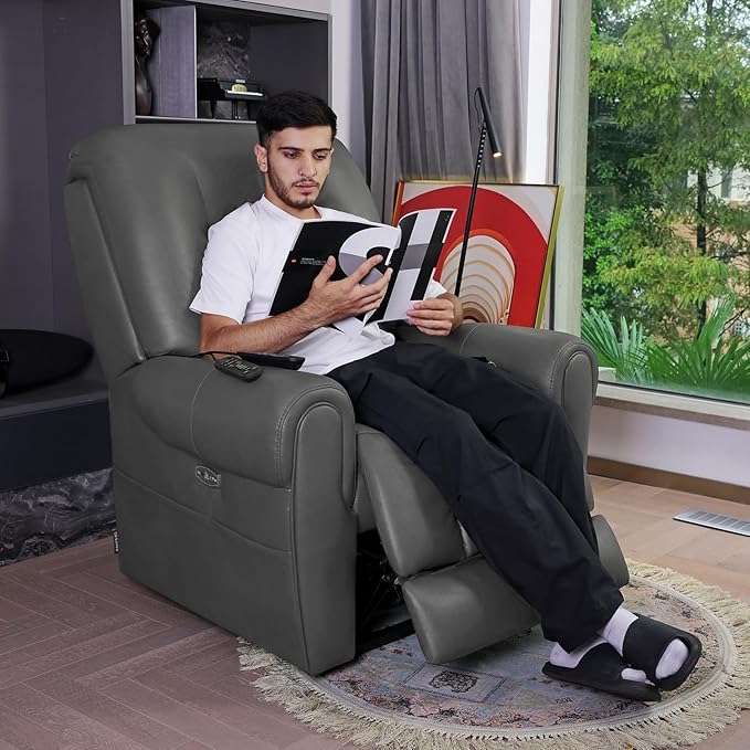 EONIX Four Motor Lay Flat Power Lift Recliner Chair for Elderly 400lbs Electirc Lift Chair for Living Room Independent Adjustable Lumbar Support &amp Headrest Extended Footrest Grey