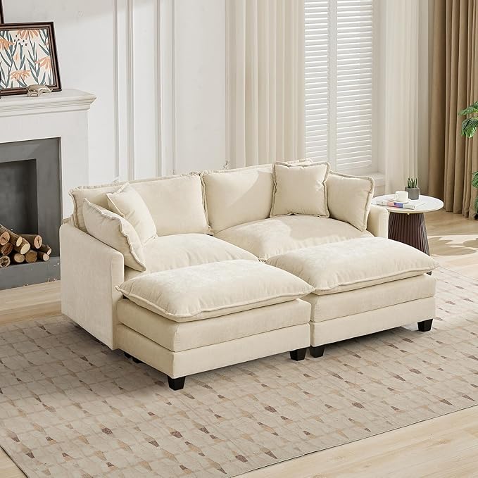 Beige Ottoman for Modular Sectional Sofa Chenille Fabric Cloud Couch Ottoman Oversized Sectional Seating for Living Room Bedroom Apartment Sofas para Sala