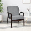 POWERSTONE Mid Century Accent Chair Modern Living Room Armchair Linen Upholstered Reading Lounge Chair Leisure Side Chair with Wood Leg for Bedroom Dark Grey