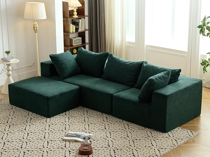 Vamcheer Modular Sectional Sofa - Modern L Shaped Boneless Couch with Deep Seat Upholstered Sectional Couches for Living Room Bedroom Office No Assembly Required Green