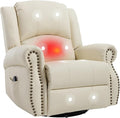 PELUMY Breathable Leather Swivel Rocking Recliner Chair for Adults 360° Swivel Glider Rocker with Heat &amp Vibrating Massage Lounge Chair for Living Room Bedroom Nursery (Creamy Beige)