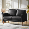 HULALA HOME Mid-Century Modern Faux Leather Loveseat Sofa with Movable Backrest Cushions Button-Tufted 2-Seater Sofa with Wooden Legs Small Love Seat Accent Couch for Living Bedroom Black