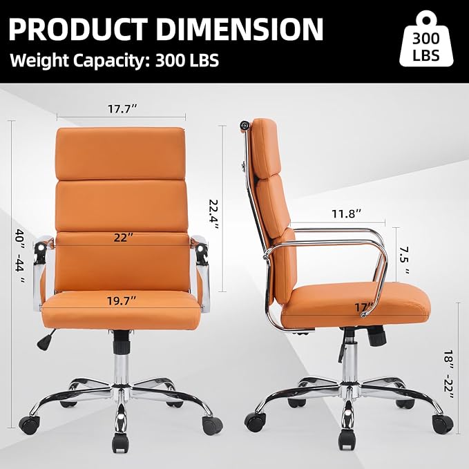 Office Chair Ergonomic Adjustable Desk Chair Mid Back Executive Comfortable Leather Lumbar Support Home Computer Chair with Padded Seat Swivel Wheels