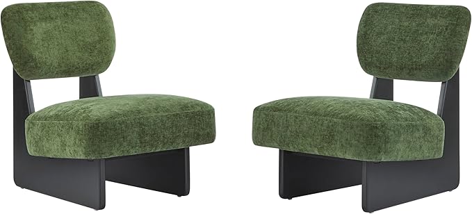 Accent Chairs Set of 2 Mid-Century Modern Chair with Polyester Upholstery Wood Base with Walnut Finish Minimalist and Stylish Accent Seating for Living Room Bedroom Balcony (Black+Green)