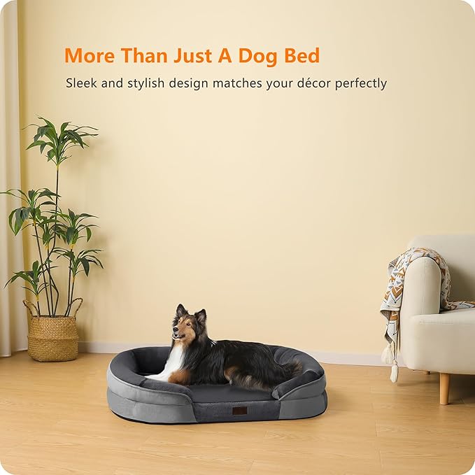 Dwanton Orthopedic Dog Bed for Large Dogs with Gel Memory Foam Waterproof Dog Sofa Washable Pet Bed with Four Sided Bolster Cushion Removable Cover &amp Non-Slip Bottom 38 Dark Gray