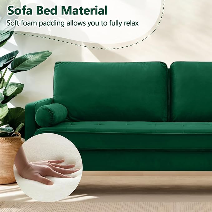 65 Love Seat Sofa Velvet Small Sofa Small Couch for Bedroom Living Room Bedroom Loveseat with 2 Pillows Gold Legs Modern Tufted Seat Upholstered Seating for Office Apartment (Green)