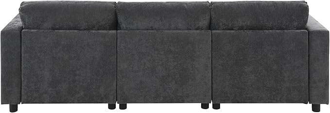kevinplus 86.5'' Sectional Sofa Couch with Ottoman for Living Room Modern Contemporary 3-Seat Sectional Sofa Couch for Apartment Chenille Fabric Dark Gray