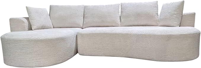 ERYE Oversized Curved Tight Backrest Sofa Floor Boneless Modular Foam Sofa Couch with Left Facing Chaise Lounge and 5 Pillows Corduroy Upholstered No Assembly Required