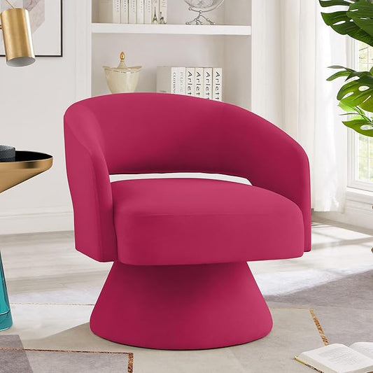 GDFStudio Swivel Barrel Chair Accent Arm Chair for Living Room Upholstered Velvet Round Reading Armchair Modern 360 Degree Comfy Swivel Chair with Open Backrest for Bedroom Office Rose Pink