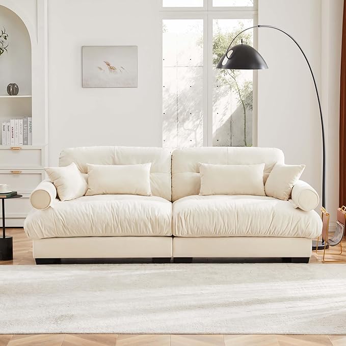Setawix Velvet Oversized Loveseat Sofa Couch with Deep SeatExtra Large Modular Sectional 2 Seater Cloud Couches for Living RoomModern 2-Seat Sleeper Sofa with PillowsTufted(Cream)