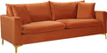 Meridian Furniture 633Cognac-S Naomi Collection Modern | Contemporary Velvet Upholstered Sofa with Deep Channel Tufting and Rich Gold Stainless Steel Legs Cognac 81.5 W x 33.5 D x 30 H
