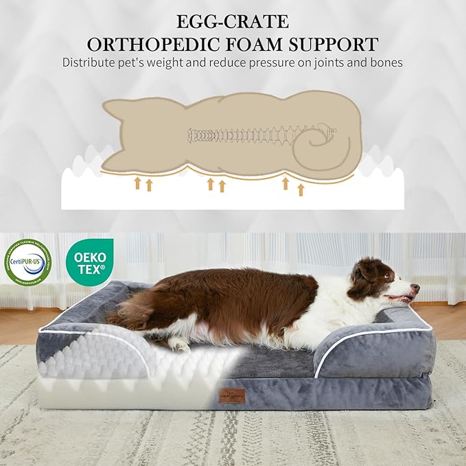 Comfort Expression Orthopedic Dog Bed for Small Dogs 24x16 Inch Waterproof Supportive Egg Crate Foam Small Pet Bed with Removable Bolsters Dog Couch with Washable Cover &amp Non-Slip Bottom Dark G