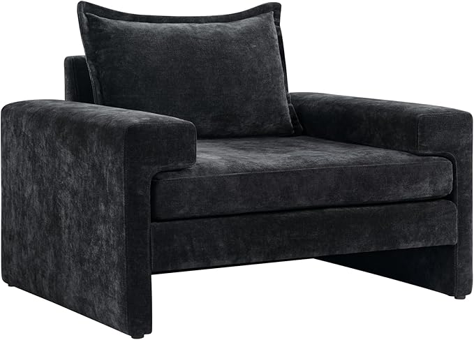 Merax 40.9 Chenille Upholstered Armchair Accent Chair with Wide Armrests Thick Cushion Ergonomic Back Support for Living Room Bedroom or Office Black