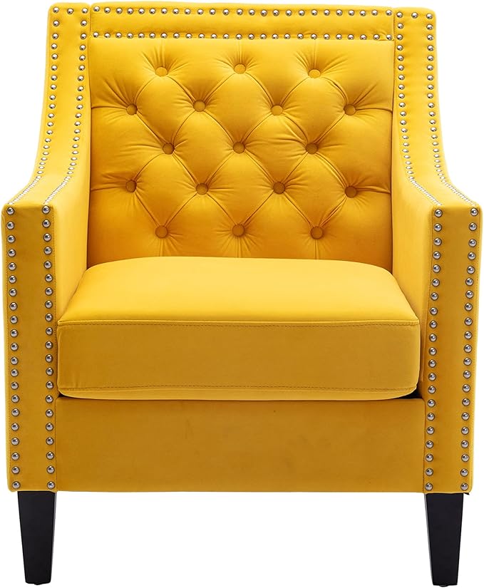 Accent Armchair Living Room Chair with Nailheads and Solid Wood Legs
