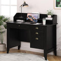 4 EVER WINNER Black Desk with Drawers Small Desk with File Drawer and Monitor Stand Computer Desk with Storage Writing Desk for Bedroom Home Office Black