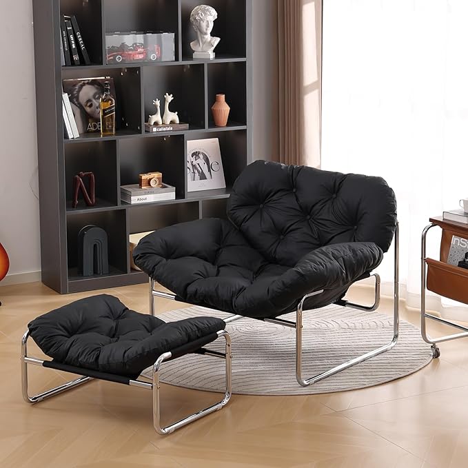 Living Room Chair Lazy Chair with Ottoman Recliner Chair Black Comfy Chairs Dorm Lounge Chair Reading Chairs Soft Chair Bedroom Office