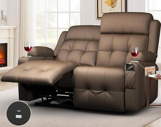 Reclining Loveseat with Pebble Texture Fabric Loveseat Recliner with USB/Type C Ports Storage &amp Cup Holders RV Wall Hugger Recliner Sofa for Living Room &amp Home Theater &amp RV