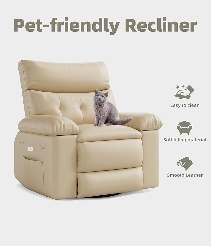 Oversized Swivel Recliner Chair for Adults 400LB Capacity Manual Recliner with 1.5X Plush Cushion 3-Position PU Leather Lounge &amp Nursery Recliner for Living Room &amp Bedroom