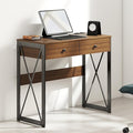 Manora Computer Desk with Power Outlet and USB Ports 31.5” Writing Desk with 2 Drawers Small Home Office Desk with Metal Frame for Bedroom Study or Dorm (Rustic Brown)