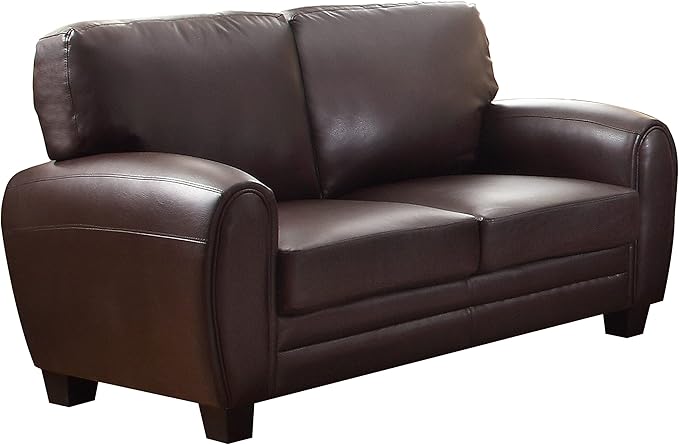 Homelegance 61.5W Rubin Modern Loveseat with Track Arms Foam Cushions Comfort 2 Seater Couch Faux Leather Love Seat for Living Room Apartment Office Easy Assembly Dark Brown