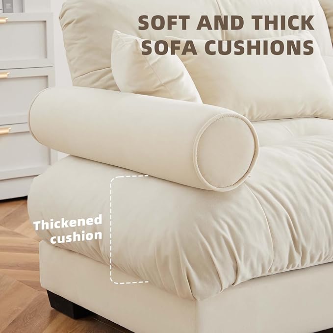 93.7 Modern Oversized Modular Sectional Sofa 2-Seater Loveseat L-Shaped Cloud Couch with 2 OttomansPillows and Overthick Cushion for Living RoomHome TheaterApartmentVelvetBeige