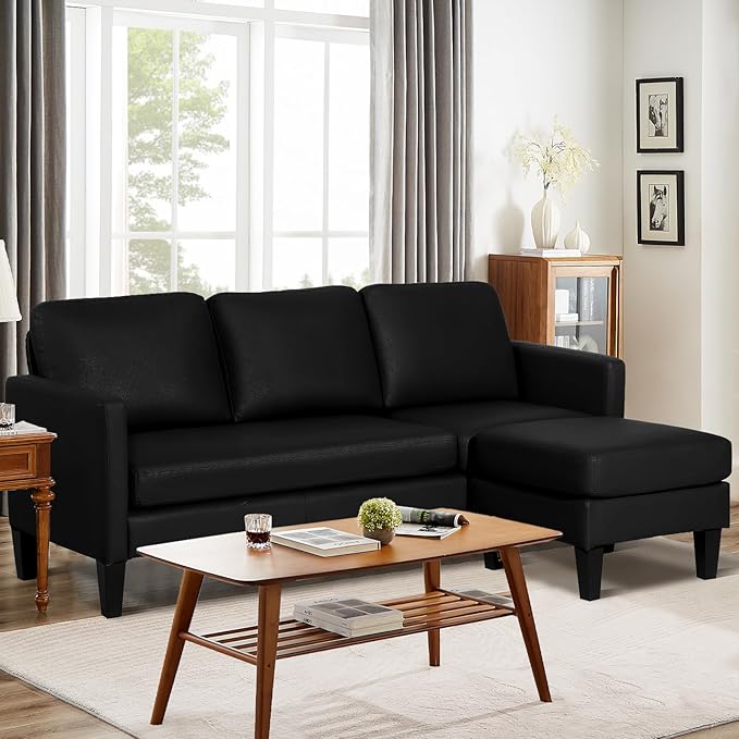 LEISU L Shaped Leather Sectional Sofa with Chaise for Small SpaceLiving Rooms Convertible CouchModern Modular Furniture Sets Suitable for HomeApartmentsDormBonus Living Room(Black)