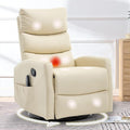 cinkehome Swivel Rocker Recliner Chair Upholstered Nursery Glider Recliner Chair with Heated Massage High Back Side Pocket (Light Yellow PU Leather)