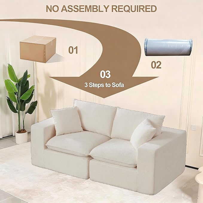 Ball &amp Cast Modular Loveseat Cloud Sofa79'' Chenille Sectional Couch with Wider Armrest and Pillow2 Seat Upholstered Convertible Comfy Love seat Chenille Sofa Couches for Living RoomWhite