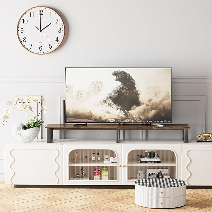 aboxoo 59 Large TV Riser Stand for 32-75 Inch TV TV Shelf with Steel Legs Tabletop TV Riser for Home Living Room Study Office (Brown)