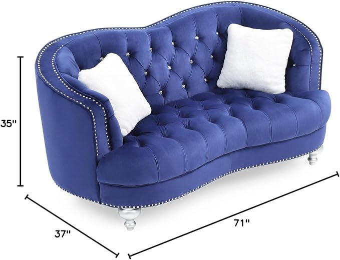 Glory Furniture Jewel Velvet Loveseat in Blue