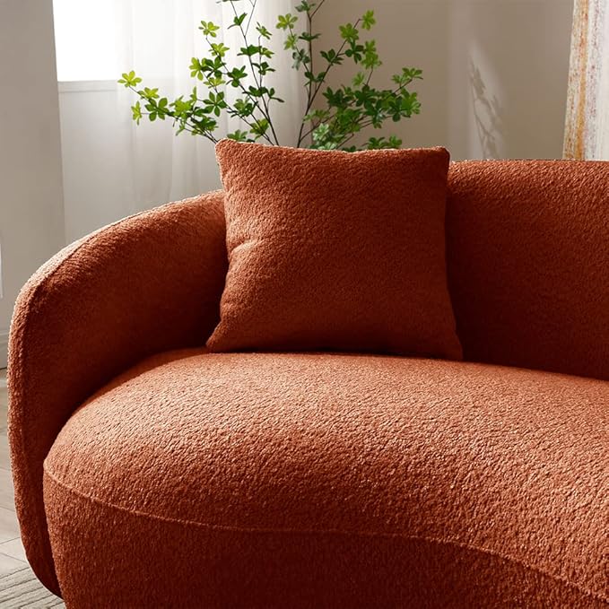 Curved Couch 93.6 4-Seater Modern Boucle Sectional Sofa Comfy Cloud Upholstered 4 Seat Leisure Cushion Sofa with Pillows for Living Room Bedroom Office Apartment Orange