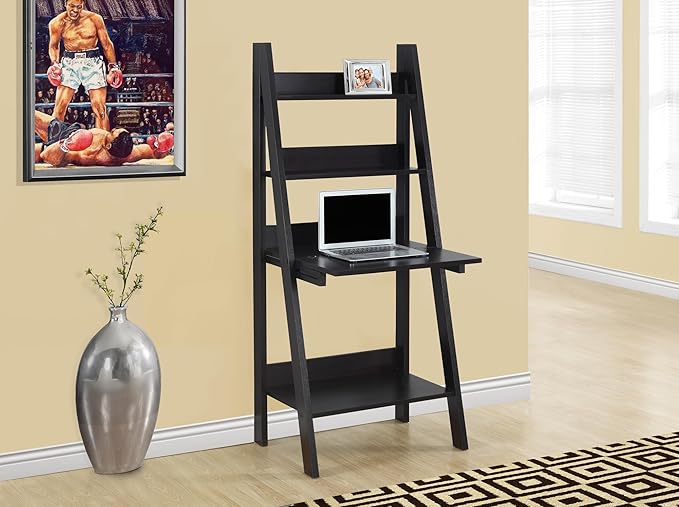 Monarch Specialties Tryy Ladder Desk - Bookcase - Wall Bookshelf - Stand Shelf 61H Cappuccino