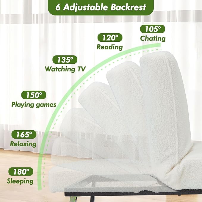 Sleeper Chair Bed Upgrade 4-in-1 to 5-in-1 Convertible Multi-fuction Sofa Chair w/Adjustable Backrest Assembly-Free Linen Folding Sofa Ottoman Bed for Living Room Apartment (Wool White)
