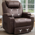 Recliner Chair 360° Swivel Rocker Chair for Adults Rocking Recliner Chair with Massage Comfy Single Sofa with Side Pockets Cup Holders for Living Room Bedroom Nursery (Leather Dark Brown)