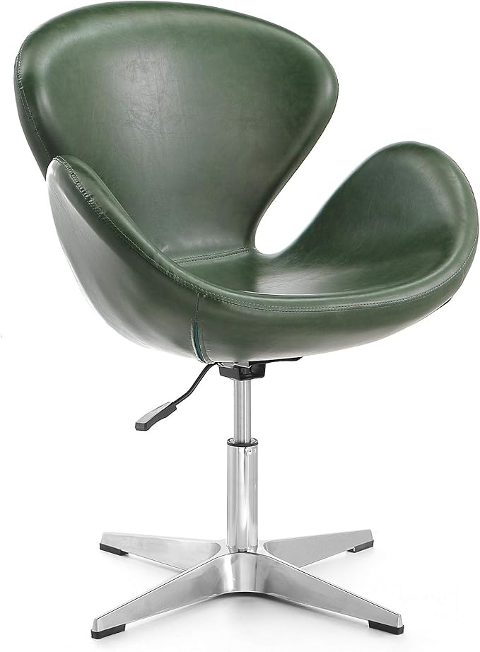 Manhattan Comfort Raspberry Adjustable Swivel Accent Chair Set of 2 with 360° Turn Polished Chrome Base Modern Retro Design Ideal for Living Room and Home Office Forest Green Faux Leather