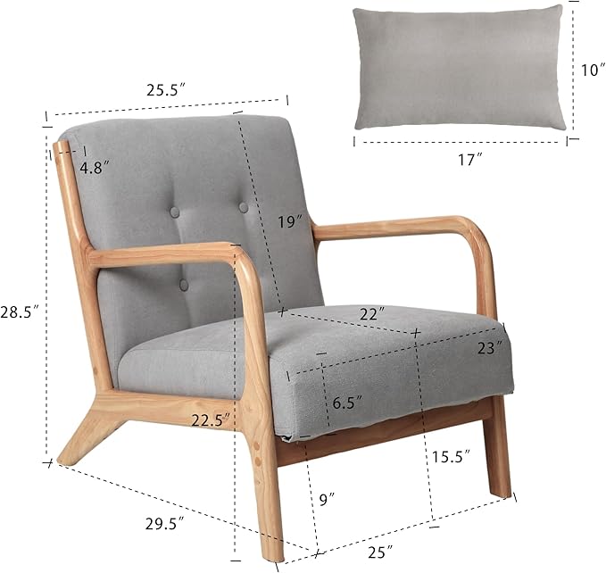 Mid Century Modern Accent Chair with Wood Frame Upholstered Living Room Chairs Reading Armchair for Bedroom